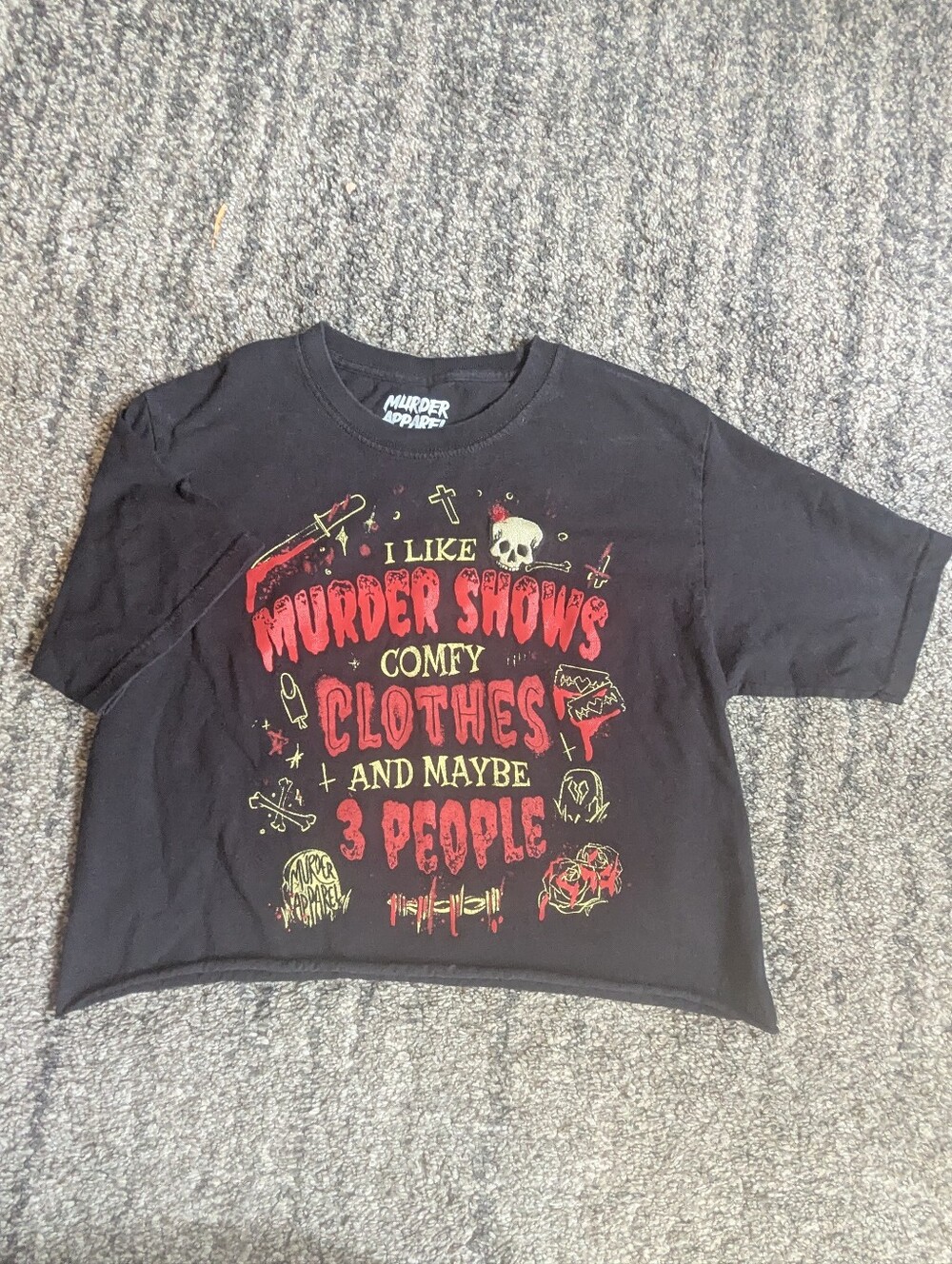 Black Graphic Crop Tee - 'I Like Murder Shows'